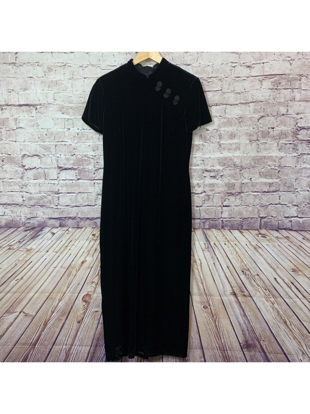 RJ & Co Black Velour Short Sleeve Maxi Formal Vintage Dress